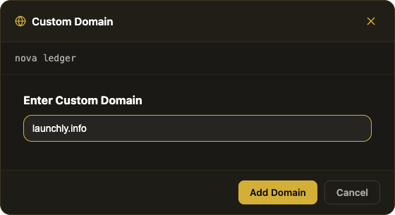 Entering a custom domain for a Notion site in the Matrizen dashboard